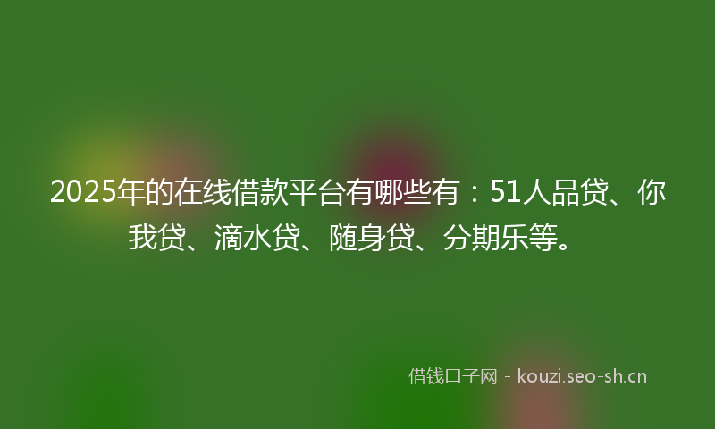 2025年的在线借款平台有哪些有：51人品贷、你我贷、滴水贷、随身贷、分期乐等。