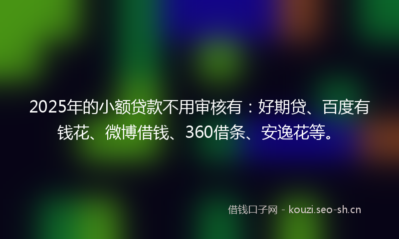 2025年的小额贷款不用审核有：好期贷、百度有钱花、微博借钱、360借条、安逸花等。