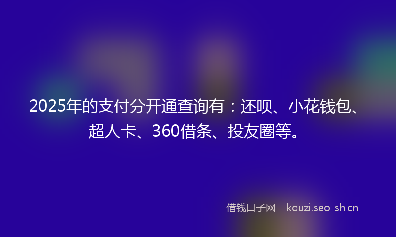 2025年的支付分开通查询有：还呗、小花钱包、超人卡、360借条、投友圈等。