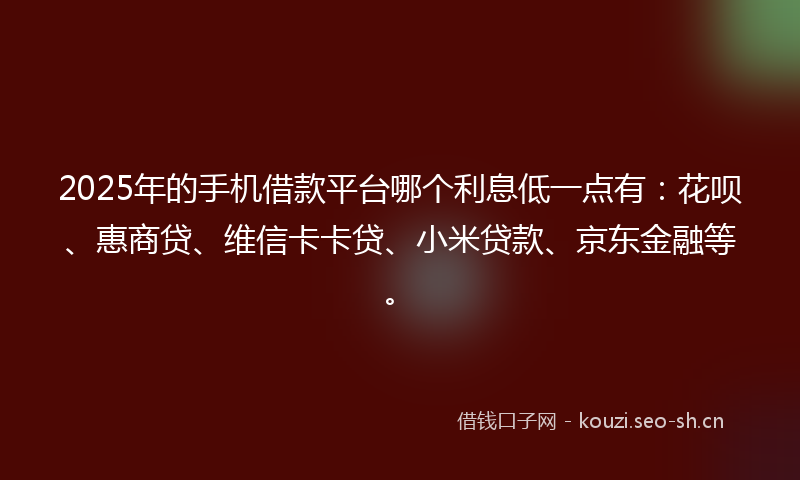 2025年的手机借款平台哪个利息低一点有：花呗、惠商贷、维信卡卡贷、小米贷款、京东金融等。