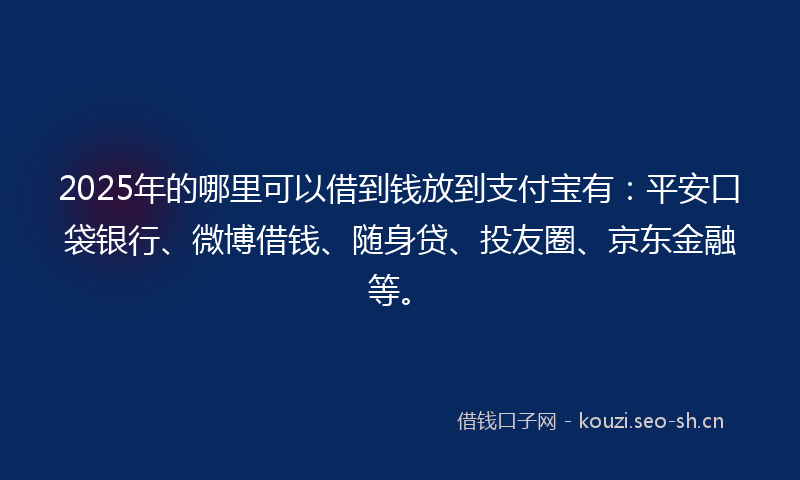 2025年的哪里可以借到钱放到支付宝有：平安口袋银行、微博借钱、随身贷、投友圈、京东金融等。