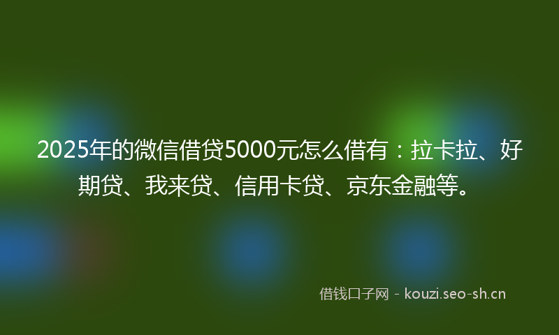 2025年的微信借贷5000元怎么借有：拉卡拉、好期贷、我来贷、信用卡贷、京东金融等。