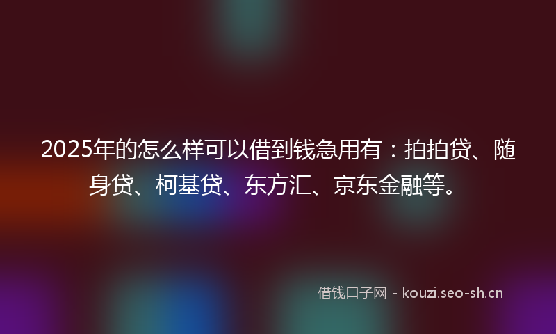 2025年的怎么样可以借到钱急用有：拍拍贷、随身贷、柯基贷、东方汇、京东金融等。