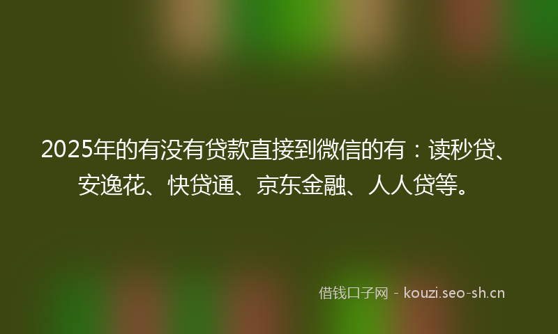 2025年的有没有贷款直接到微信的有：读秒贷、安逸花、快贷通、京东金融、人人贷等。