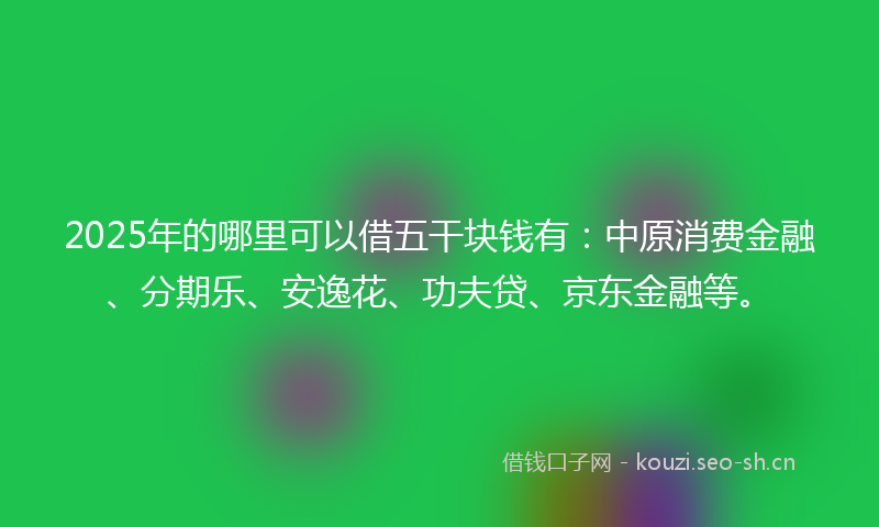 2025年的哪里可以借五干块钱有：中原消费金融、分期乐、安逸花、功夫贷、京东金融等。
