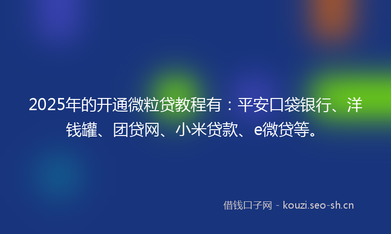 2025年的开通微粒贷教程有:平安口袋银行、洋钱罐、团贷网、小米贷款、e微贷等。
