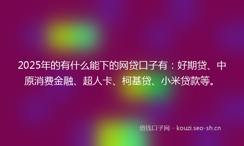 2025年的有什么能下的网贷口子有：好期贷、中原消费金融、超人卡、柯基贷、小米贷款等。