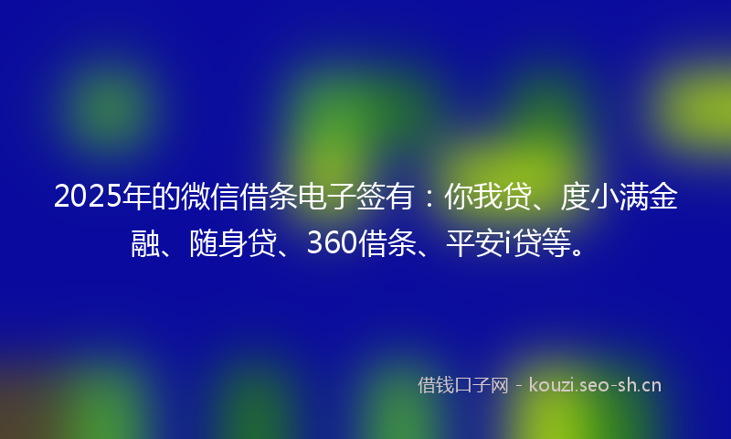 2025年的微信借条电子签有：你我贷、度小满金融、随身贷、360借条、平安i贷等。