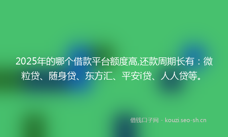 2025年的哪个借款平台额度高,还款周期长有：微粒贷、随身贷、东方汇、平安i贷、人人贷等。