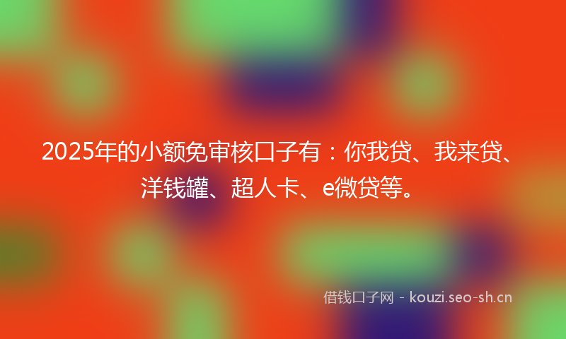 2025年的小额免审核口子有：你我贷、我来贷、洋钱罐、超人卡、e微贷等。
