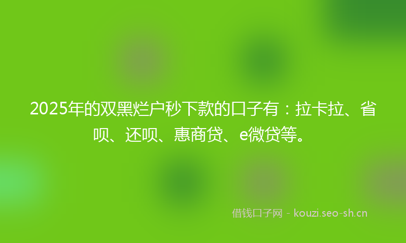 2025年的双黑烂户秒下款的口子有：拉卡拉、省呗、还呗、惠商贷、e微贷等。