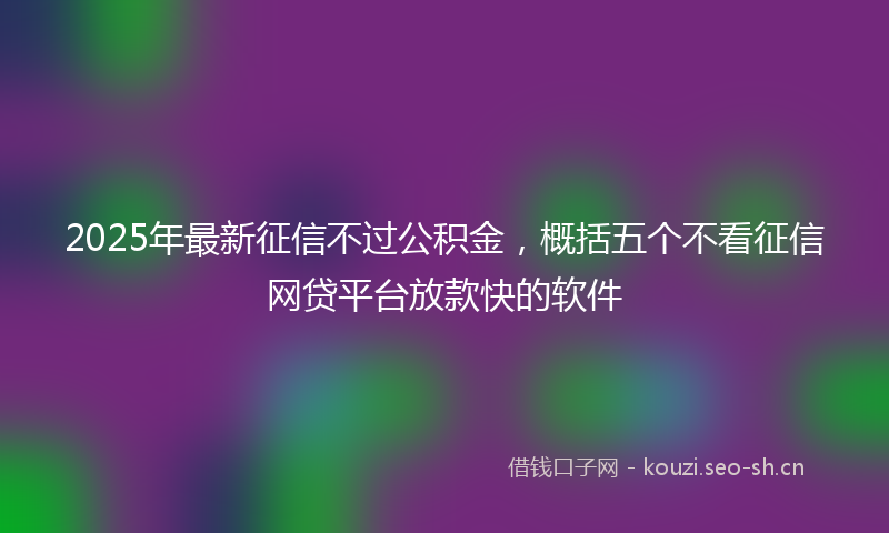 2025年最新征信不过公积金，概括五个不看征信网贷平台放款快的软件