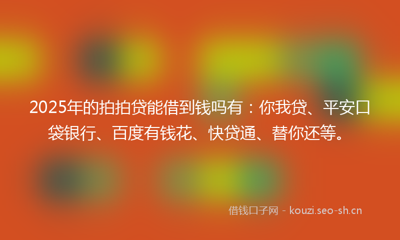 2025年的拍拍贷能借到钱吗有：你我贷、平安口袋银行、百度有钱花、快贷通、替你还等。