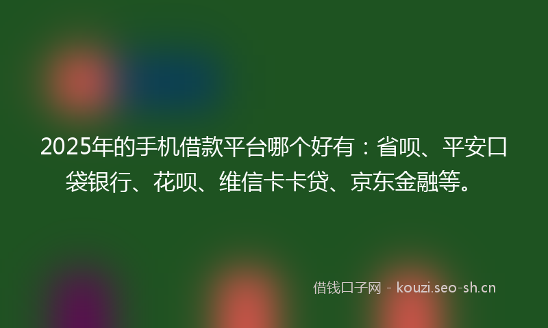 2025年的手机借款平台哪个好有：省呗、平安口袋银行、花呗、维信卡卡贷、京东金融等。