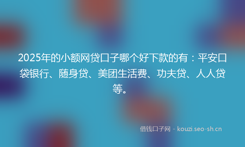 2025年的小额网贷口子哪个好下款的有：平安口袋银行、随身贷、美团生活费、功夫贷、人人贷等。