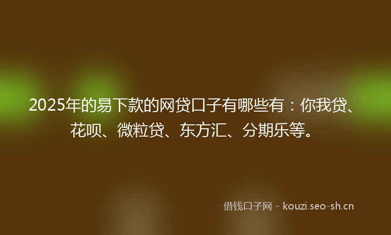 2025年的易下款的网贷口子有哪些有：你我贷、花呗、微粒贷、东方汇、分期乐等。