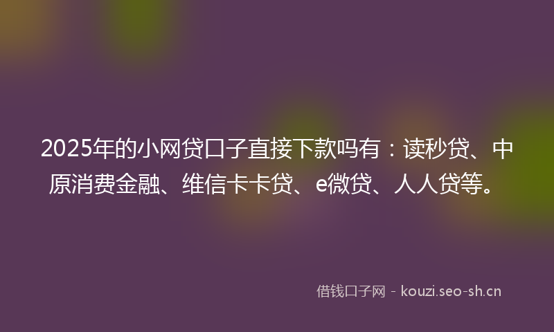 2025年的小网贷口子直接下款吗有：读秒贷、中原消费金融、维信卡卡贷、e微贷、人人贷等。