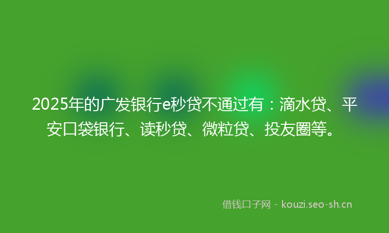2025年的广发银行e秒贷不通过有：滴水贷、平安口袋银行、读秒贷、微粒贷、投友圈等。