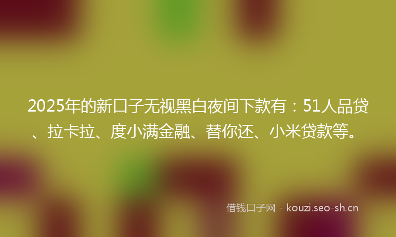 2025年的新口子无视黑白夜间下款有：51人品贷、拉卡拉、度小满金融、替你还、小米贷款等。