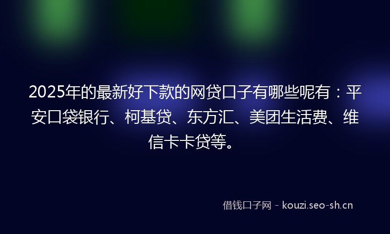 2025年的最新好下款的网贷口子有哪些呢有：平安口袋银行、柯基贷、东方汇、美团生活费、维信卡卡贷等。