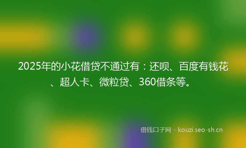 2025年的小花借贷不通过有：还呗、百度有钱花、超人卡、微粒贷、360借条等。