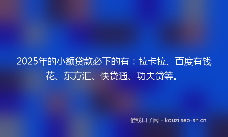 2025年的小额贷款必下的有：拉卡拉、百度有钱花、东方汇、快贷通、功夫贷等。