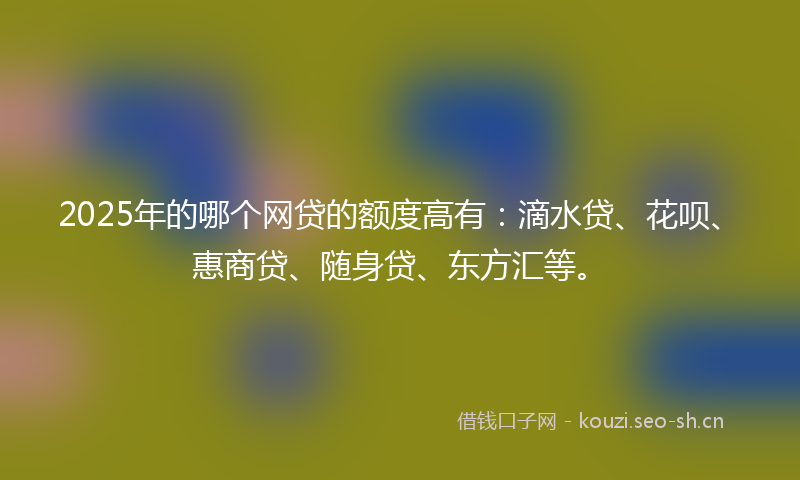 2025年的哪个网贷的额度高有：滴水贷、花呗、惠商贷、随身贷、东方汇等。