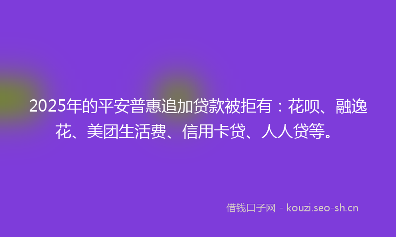 2025年的平安普惠追加贷款被拒有：花呗、融逸花、美团生活费、信用卡贷、人人贷等。