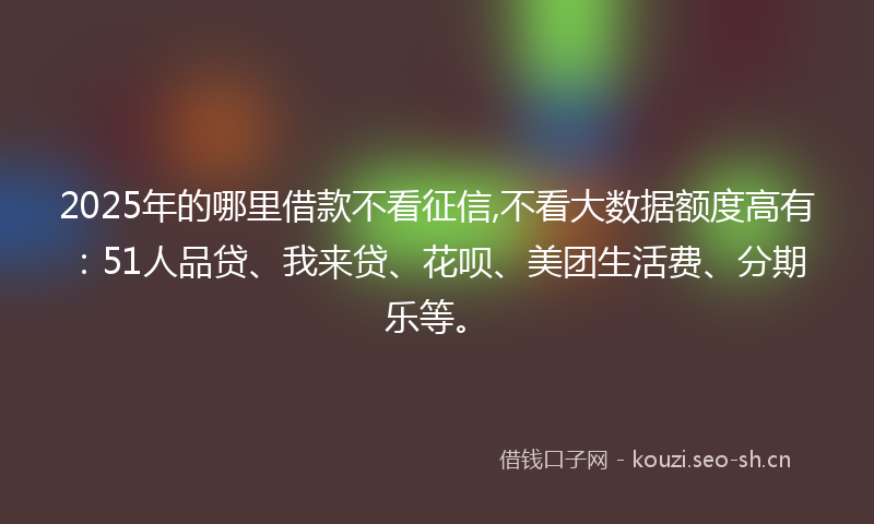 2025年的哪里借款不看征信,不看大数据额度高有：51人品贷、我来贷、花呗、美团生活费、分期乐等。
