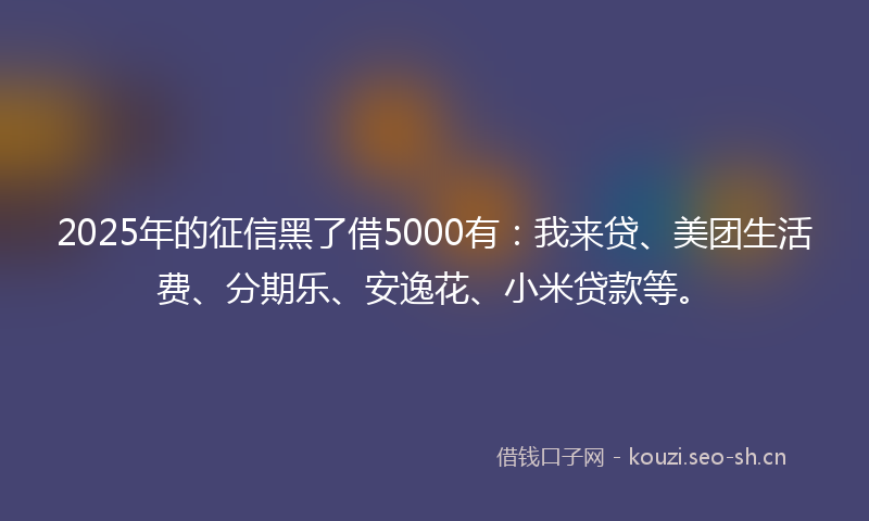 2025年的征信黑了借5000有：我来贷、美团生活费、分期乐、安逸花、小米贷款等。