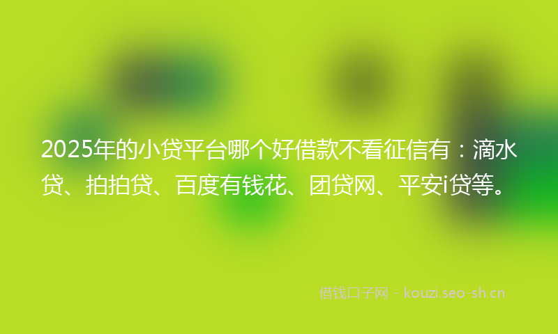 2025年的小贷平台哪个好借款不看征信有：滴水贷、拍拍贷、百度有钱花、团贷网、平安i贷等。