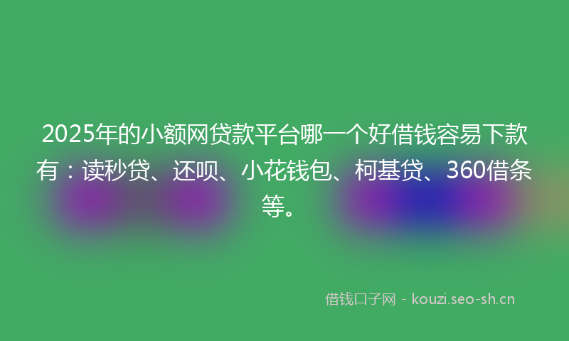 2025年的小额网贷款平台哪一个好借钱容易下款有：读秒贷、还呗、小花钱包、柯基贷、360借条等。