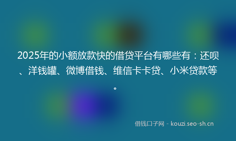 2025年的小额放款快的借贷平台有哪些有：还呗、洋钱罐、微博借钱、维信卡卡贷、小米贷款等。