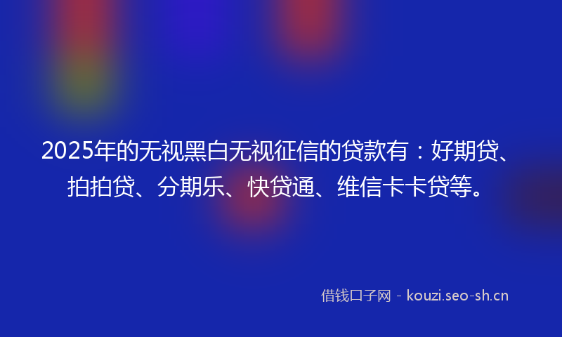 2025年的无视黑白无视征信的贷款有：好期贷、拍拍贷、分期乐、快贷通、维信卡卡贷等。