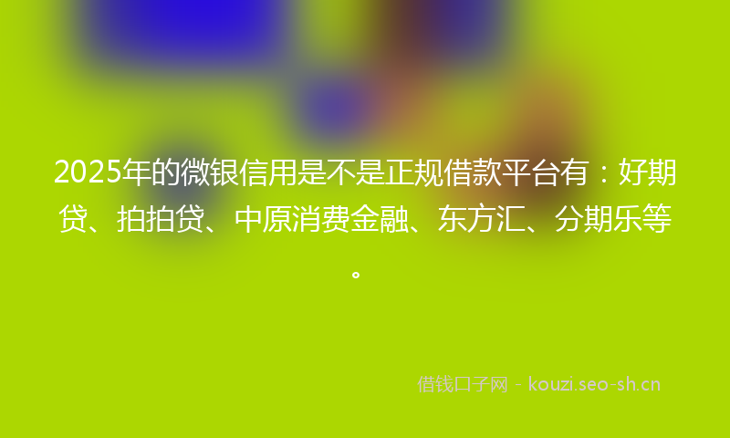 2025年的微银信用是不是正规借款平台有：好期贷、拍拍贷、中原消费金融、东方汇、分期乐等。