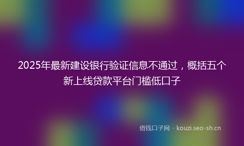 2025年最新建设银行验证信息不通过，概括五个新上线贷款平台门槛低口子