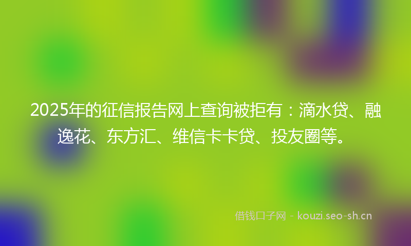2025年的征信报告网上查询被拒有：滴水贷、融逸花、东方汇、维信卡卡贷、投友圈等。