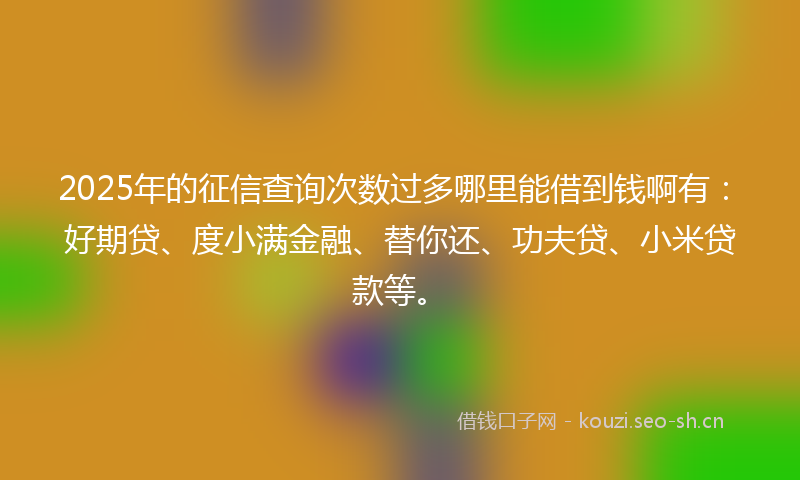 2025年的征信查询次数过多哪里能借到钱啊有：好期贷、度小满金融、替你还、功夫贷、小米贷款等。