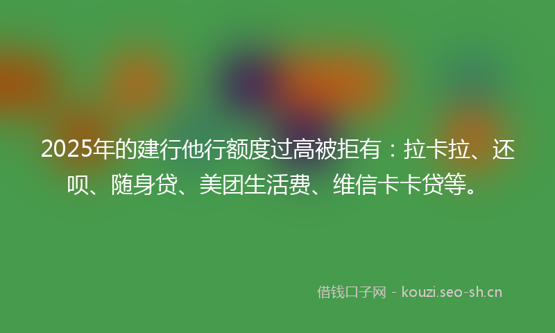 2025年的建行他行额度过高被拒有：拉卡拉、还呗、随身贷、美团生活费、维信卡卡贷等。