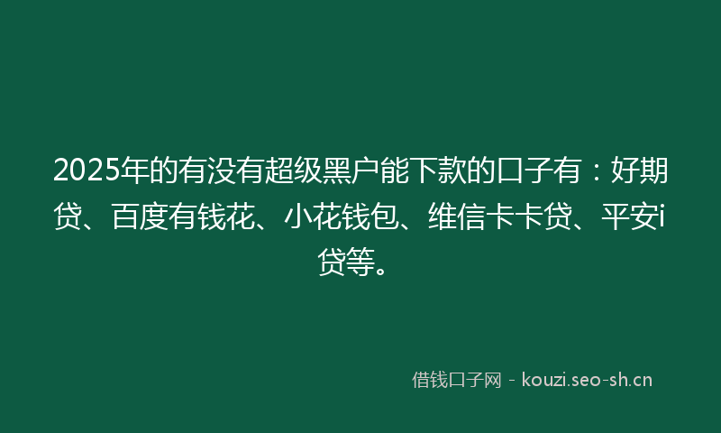 2025年的有没有超级黑户能下款的口子有：好期贷、百度有钱花、小花钱包、维信卡卡贷、平安i贷等。