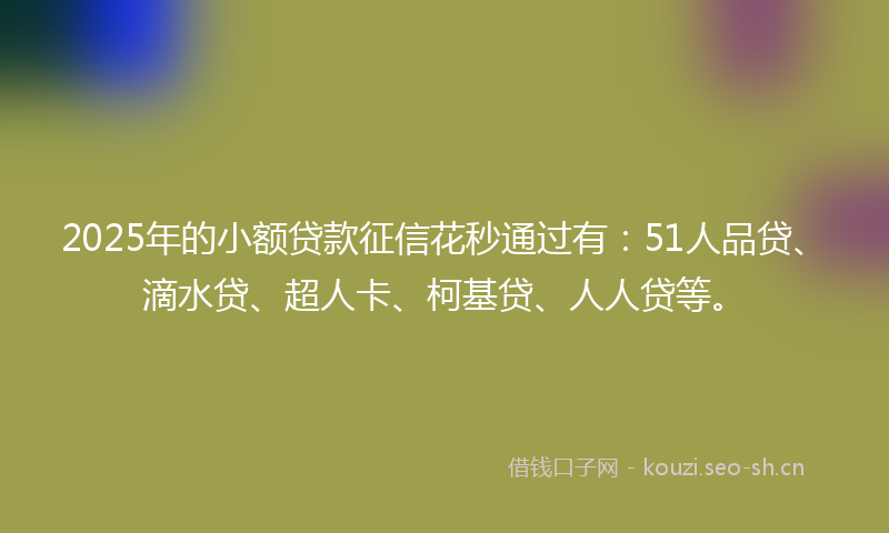 2025年的小额贷款征信花秒通过有：51人品贷、滴水贷、超人卡、柯基贷、人人贷等。