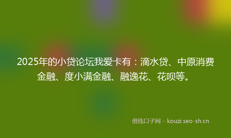 2025年的小贷论坛我爱卡有：滴水贷、中原消费金融、度小满金融、融逸花、花呗等。