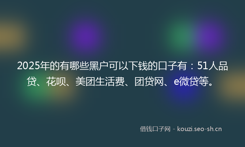 2025年的有哪些黑户可以下钱的口子有：51人品贷、花呗、美团生活费、团贷网、e微贷等。