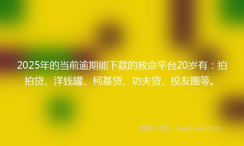 2025年的当前逾期能下款的救命平台20岁有：拍拍贷、洋钱罐、柯基贷、功夫贷、投友圈等。