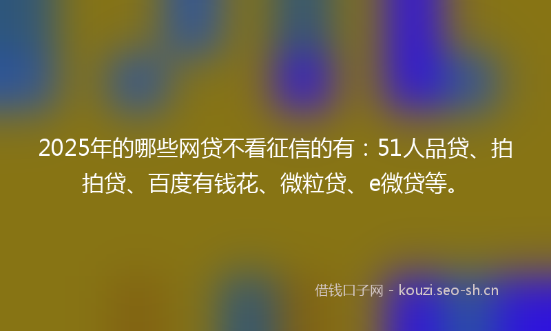 2025年的哪些网贷不看征信的有：51人品贷、拍拍贷、百度有钱花、微粒贷、e微贷等。