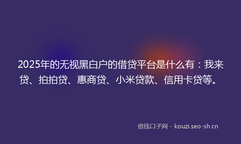 2025年的无视黑白户的借贷平台是什么有：我来贷、拍拍贷、惠商贷、小米贷款、信用卡贷等。