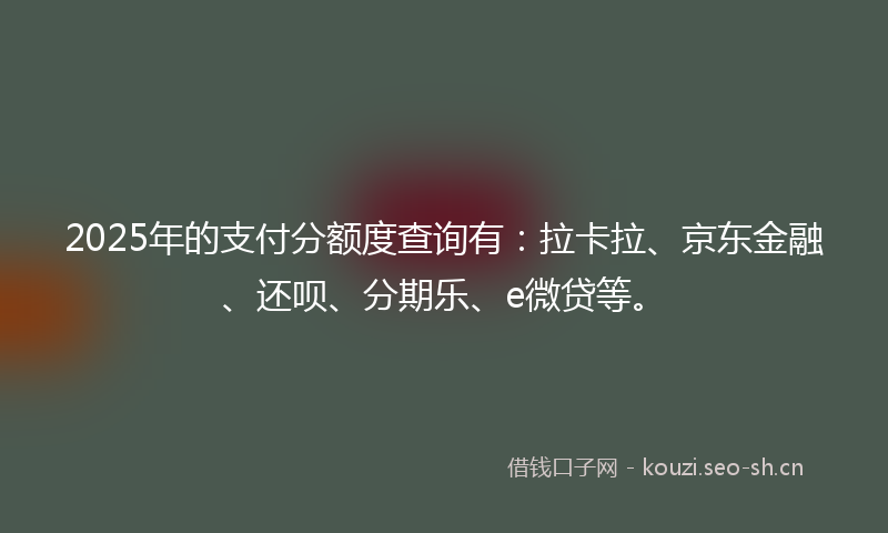 2025年的支付分额度查询有：拉卡拉、京东金融、还呗、分期乐、e微贷等。