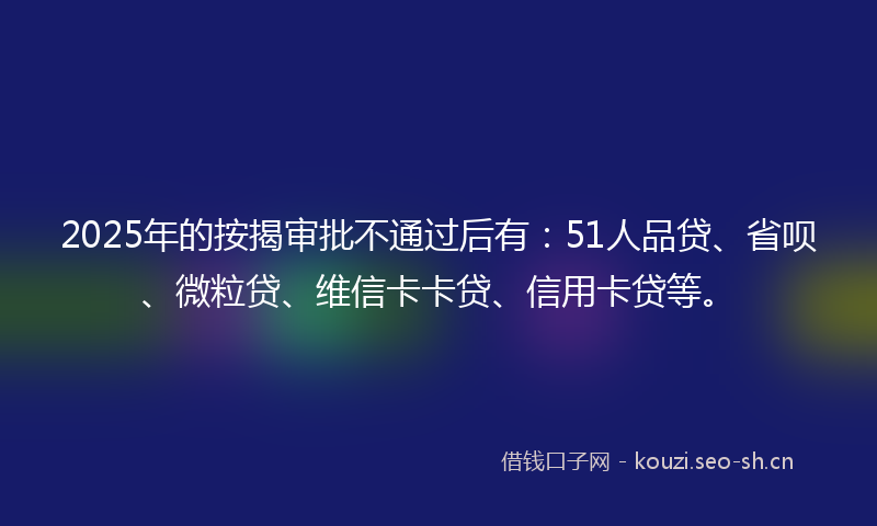 2025年的按揭审批不通过后有：51人品贷、省呗、微粒贷、维信卡卡贷、信用卡贷等。