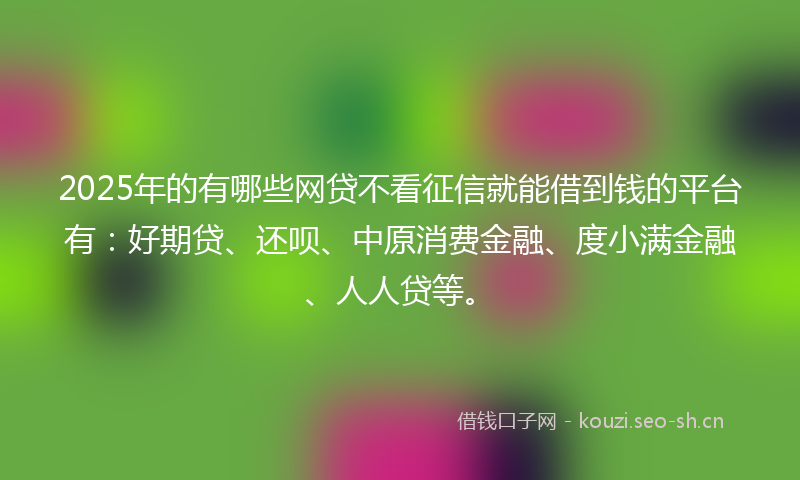 2025年的有哪些网贷不看征信就能借到钱的平台有：好期贷、还呗、中原消费金融、度小满金融、人人贷等。