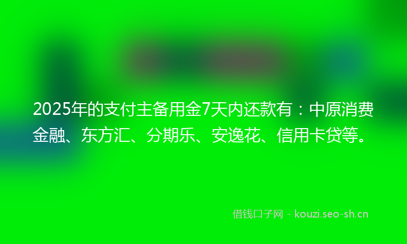 2025年的支付主备用金7天内还款有：中原消费金融、东方汇、分期乐、安逸花、信用卡贷等。